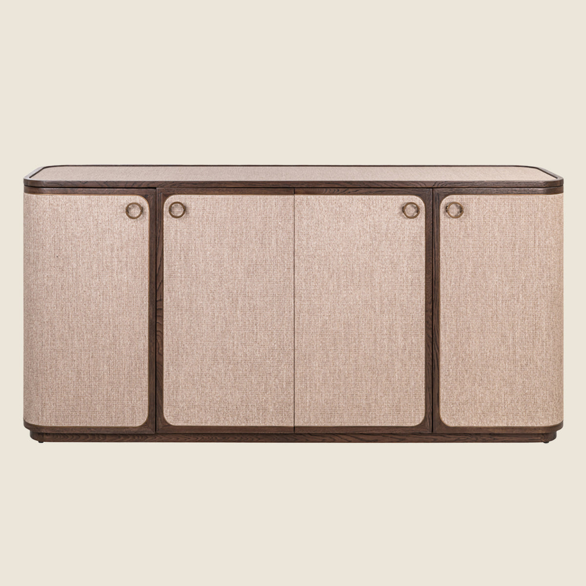Retro Curved Linen & Oak 4 Door Sideboard