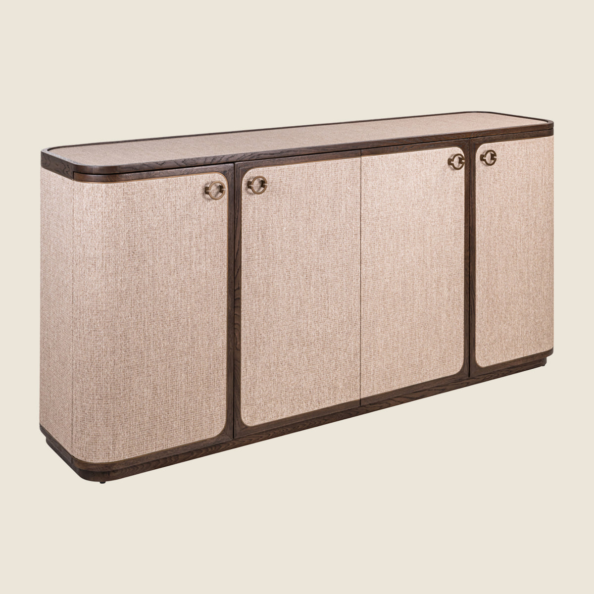 Retro Curved Linen & Oak 4 Door Sideboard