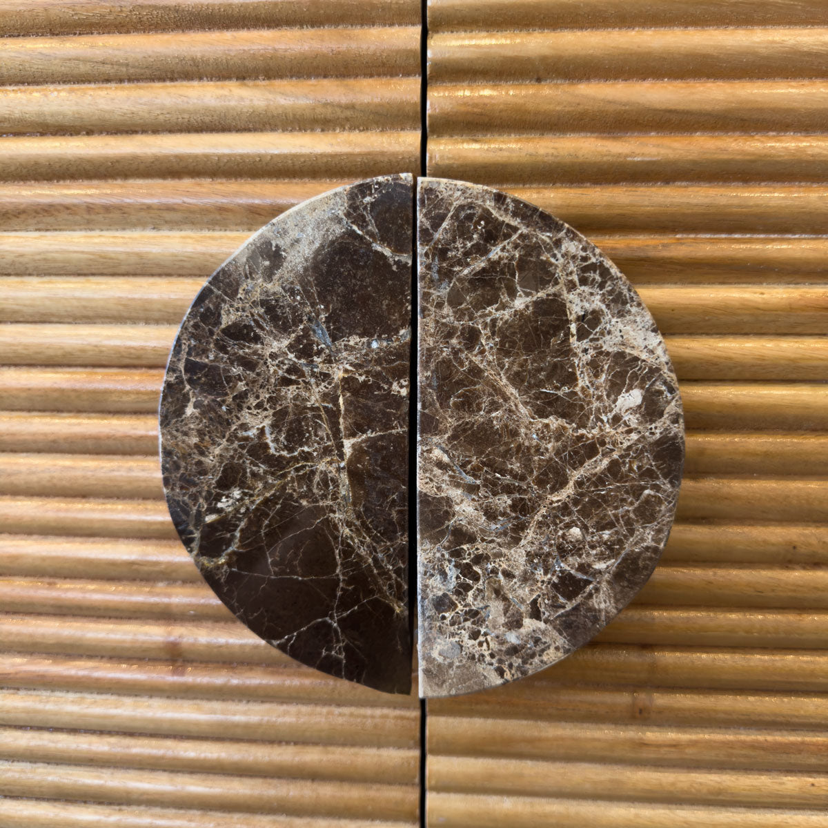 Black Marble Handle Ridged Mango Wood Sideboard
