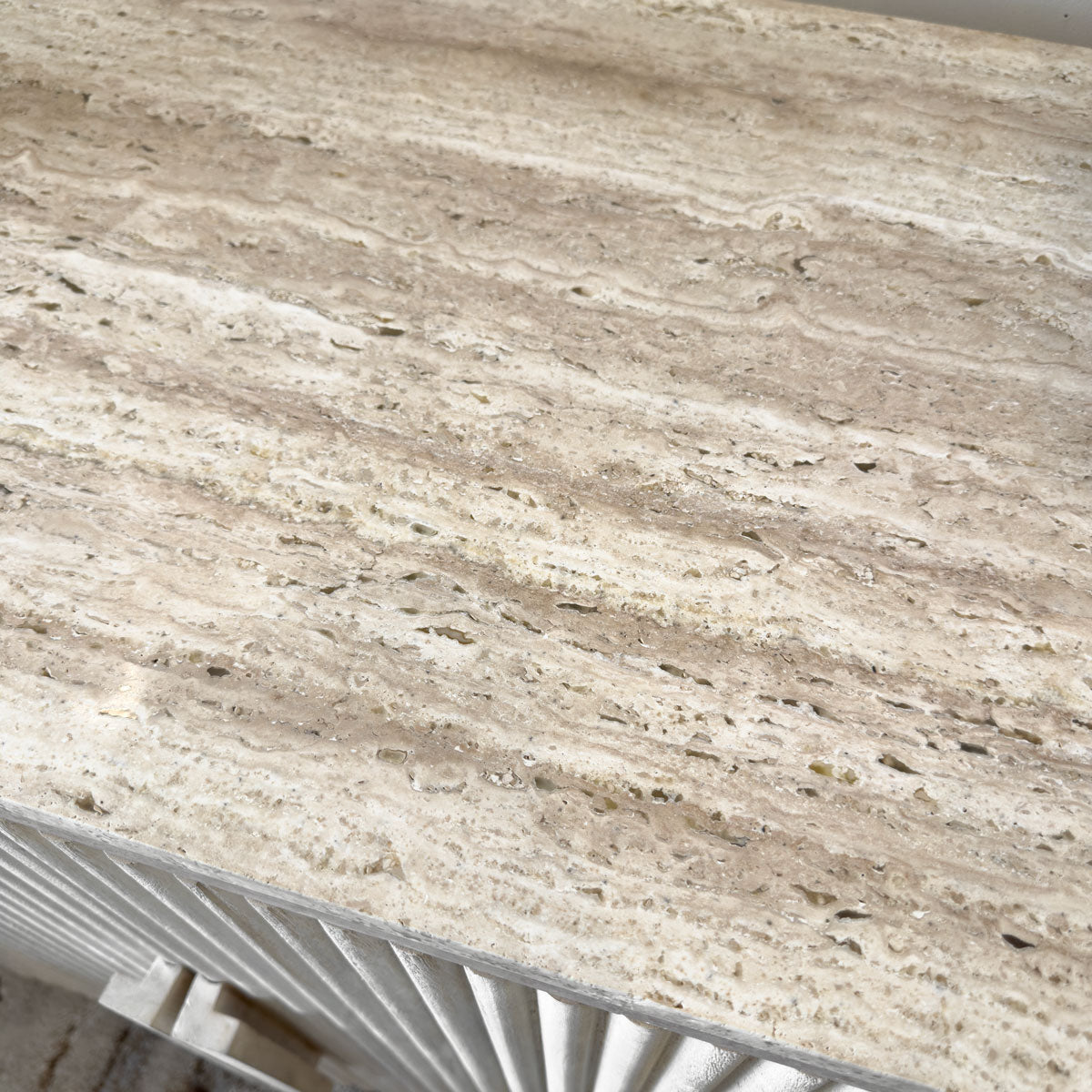 Ridged Mango Wood & Travertine Marble Pill Sideboard