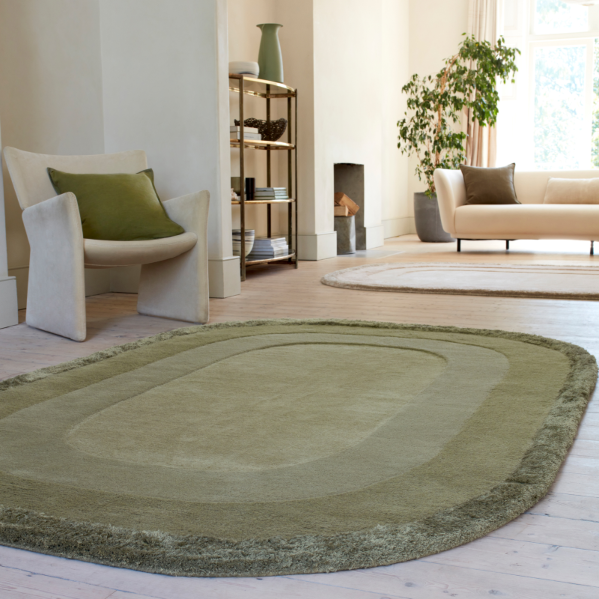 Sage Green Plush Concentric Rug - Various Sizes