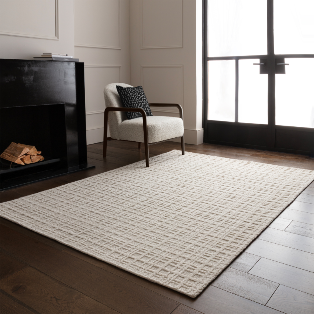 Light Beige Narrow Grid Rug - Various Sizes