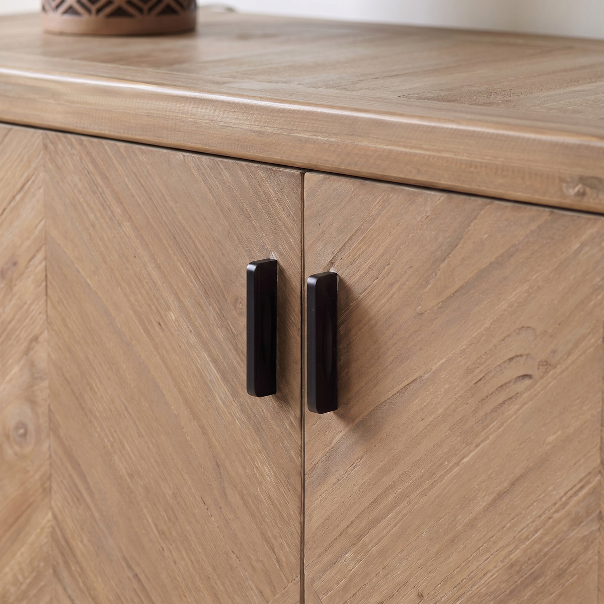 Rustic Fir Wood 4 Door Parquet Sideboard