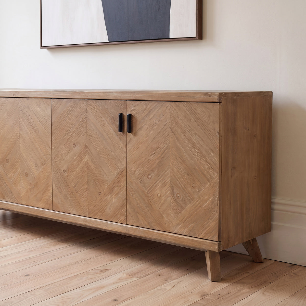 Rustic Fir Wood 4 Door Parquet Sideboard