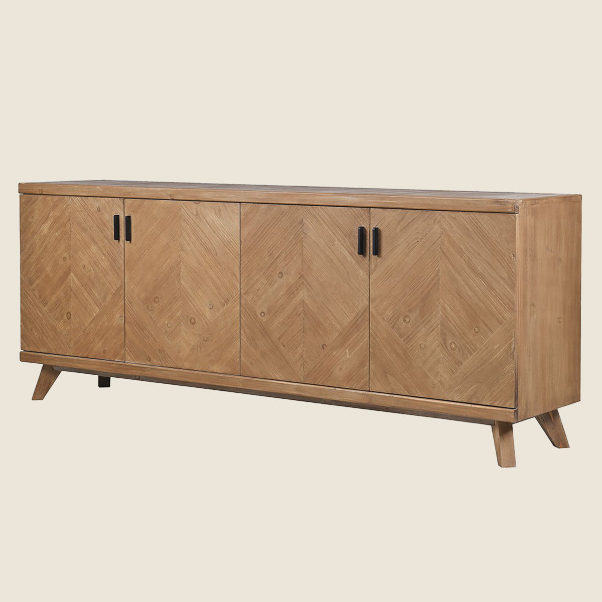 Rustic Fir Wood 4 Door Parquet Sideboard
