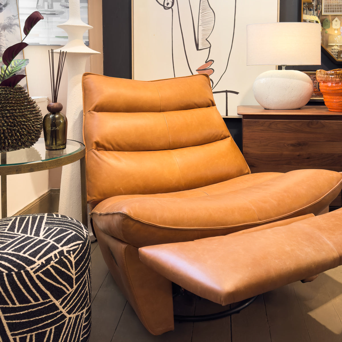 Tan Leather Padded Recliner Chair