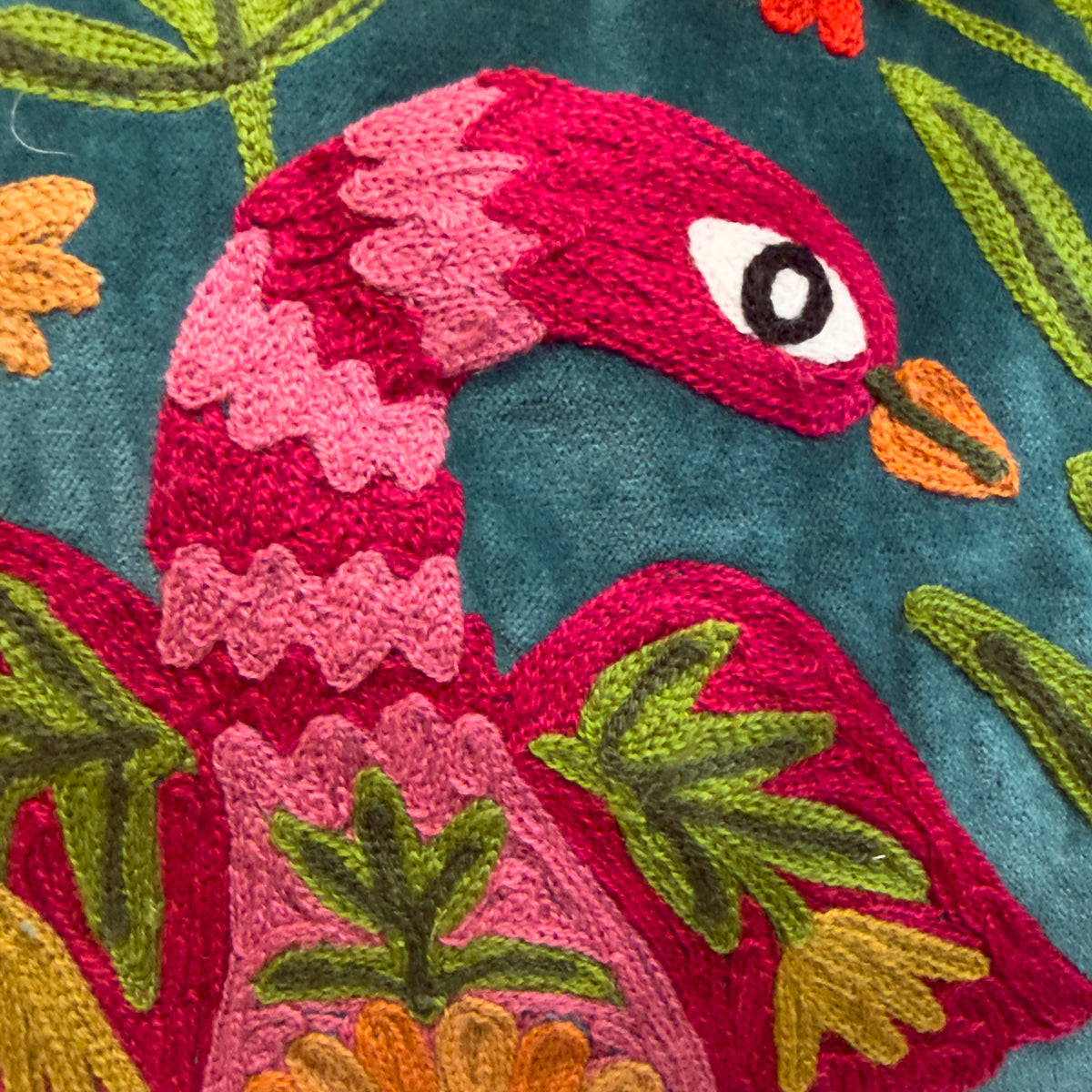 Teal Embroidered Swan & Florals Cushion - 40x60cm