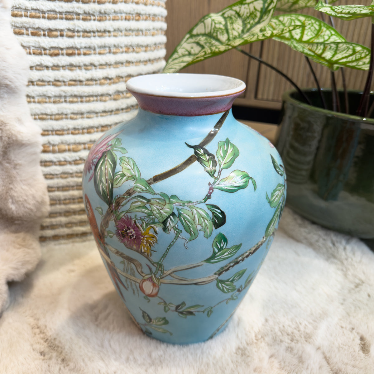 Tropical Pink & Blue Parrot Vase