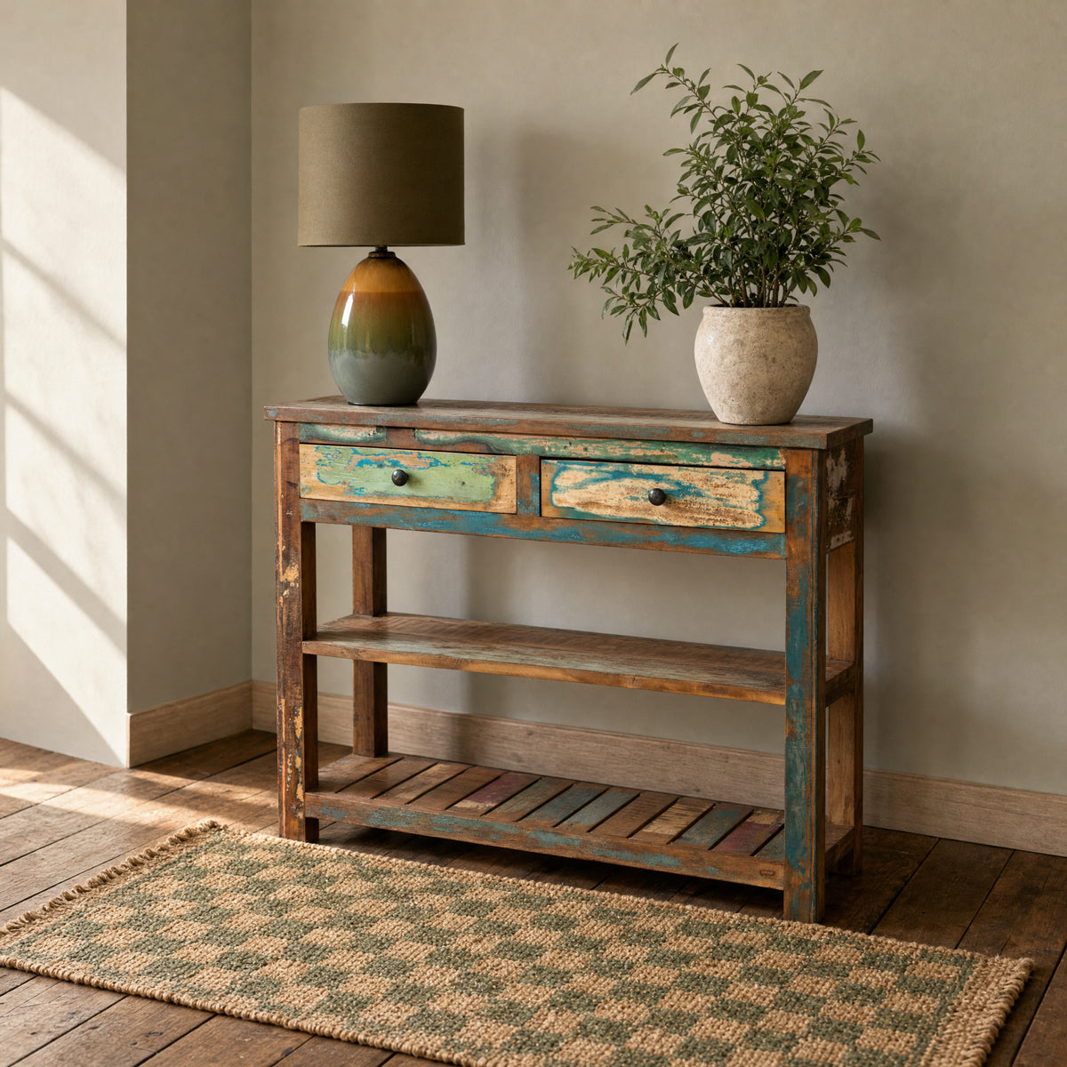 Turquoise Distressed Wood Console Table