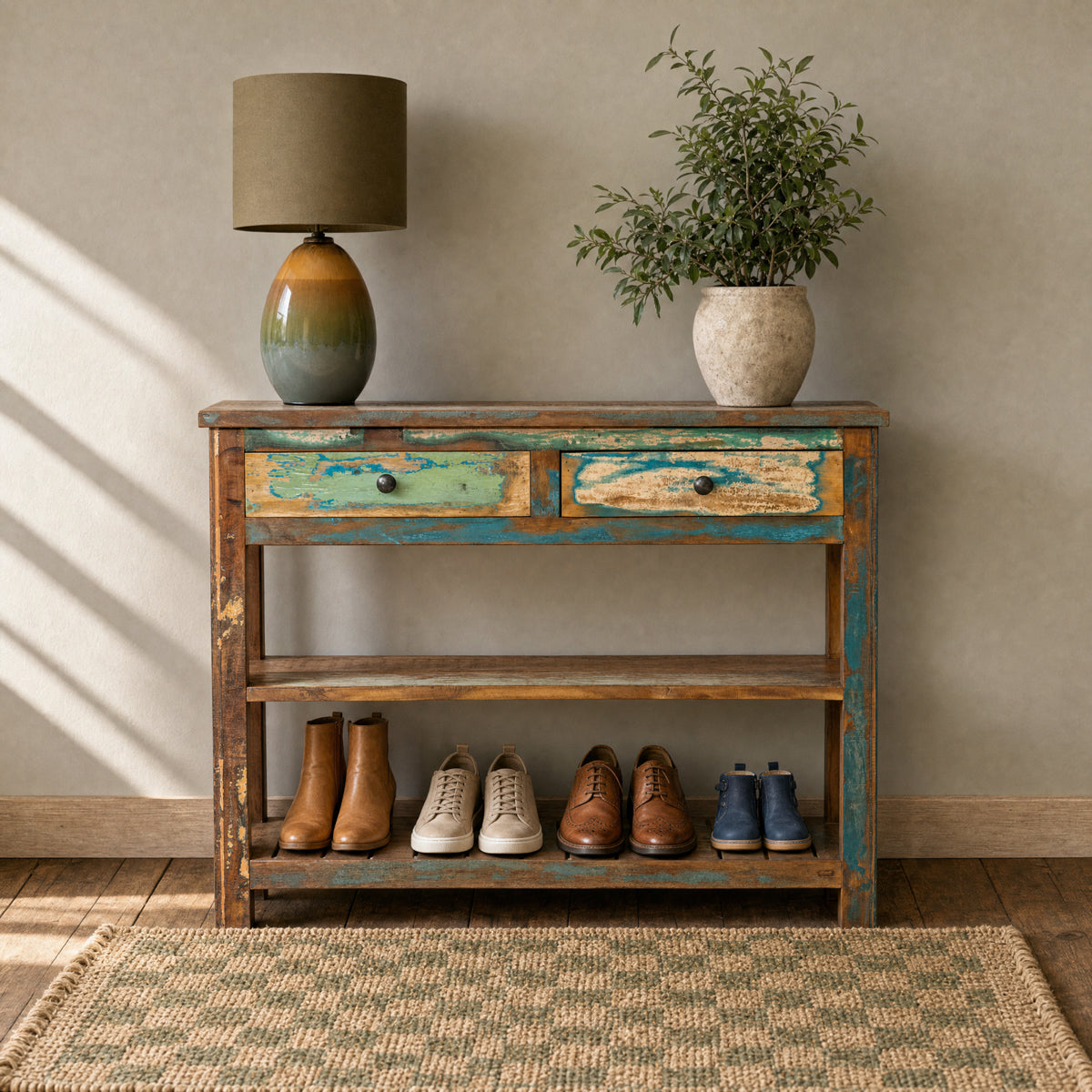 Turquoise Distressed Wood Console Table