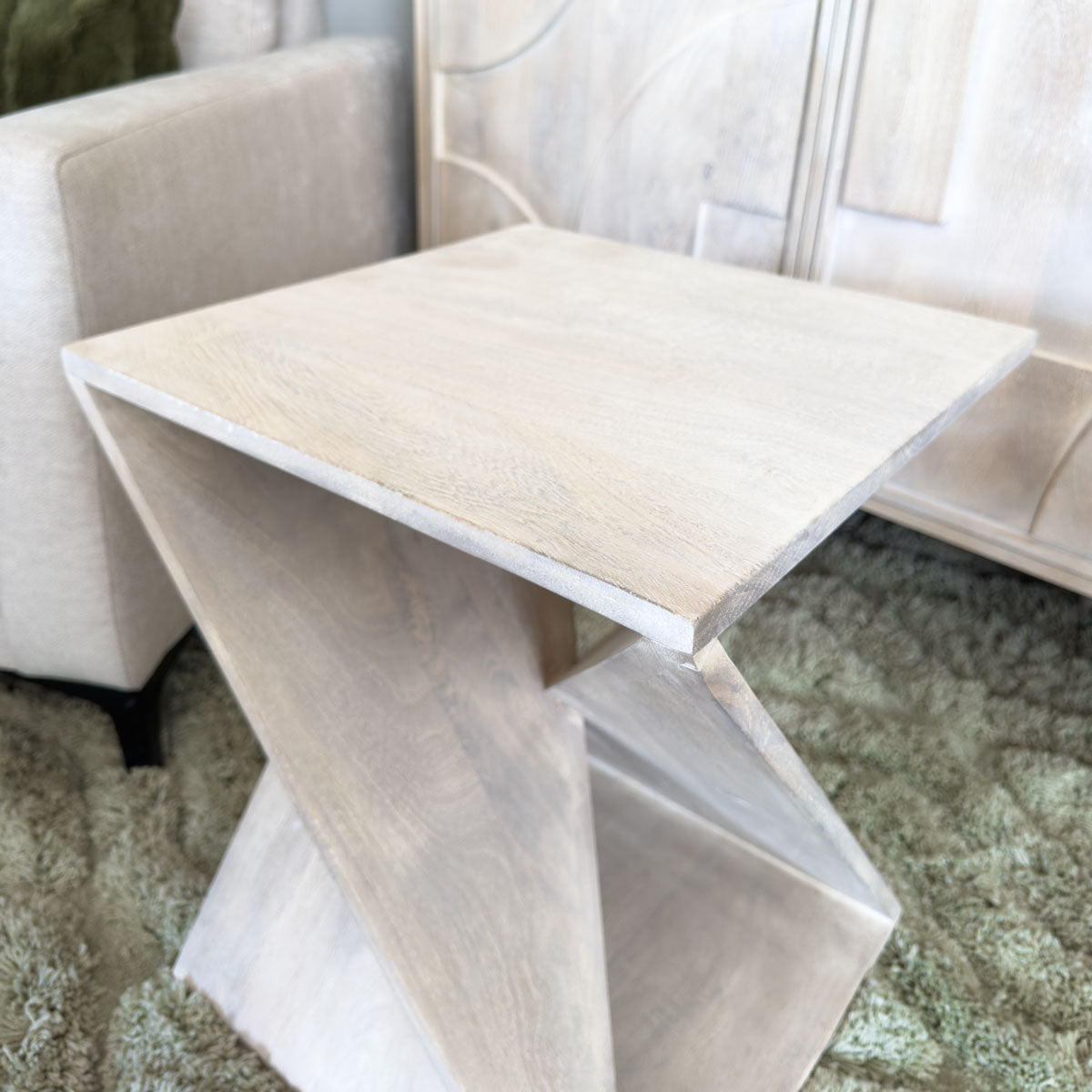 Washed Mango Wood Cross Base Side Table