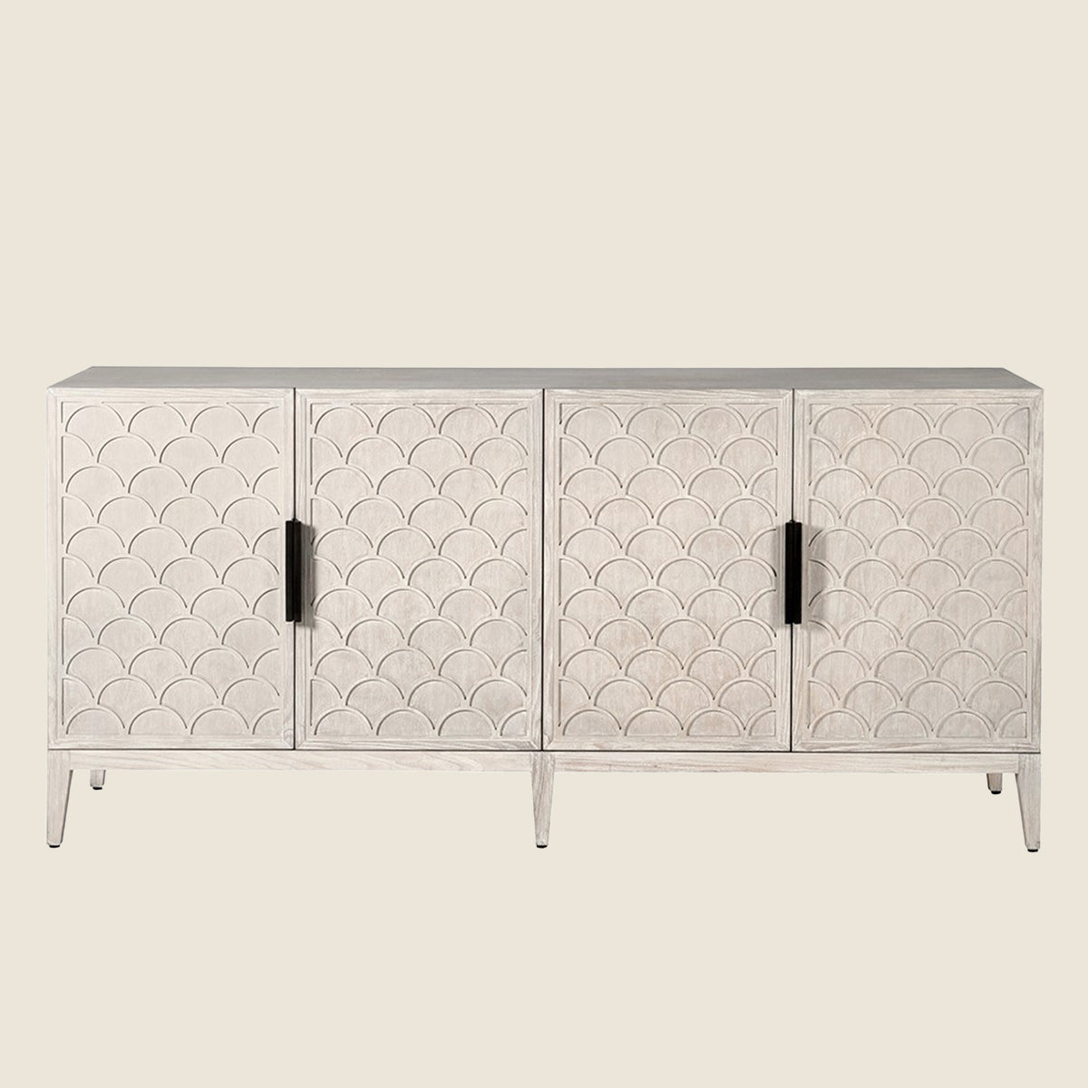 White Wash Scalloped 4 Door Sideboard