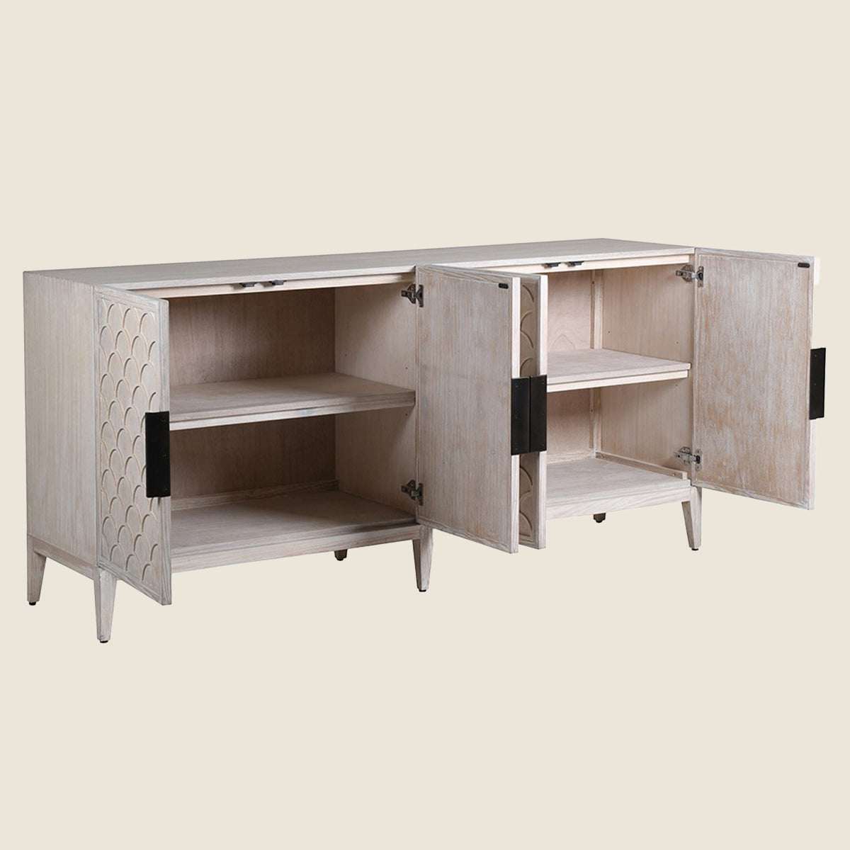 White Wash Scalloped 4 Door Sideboard