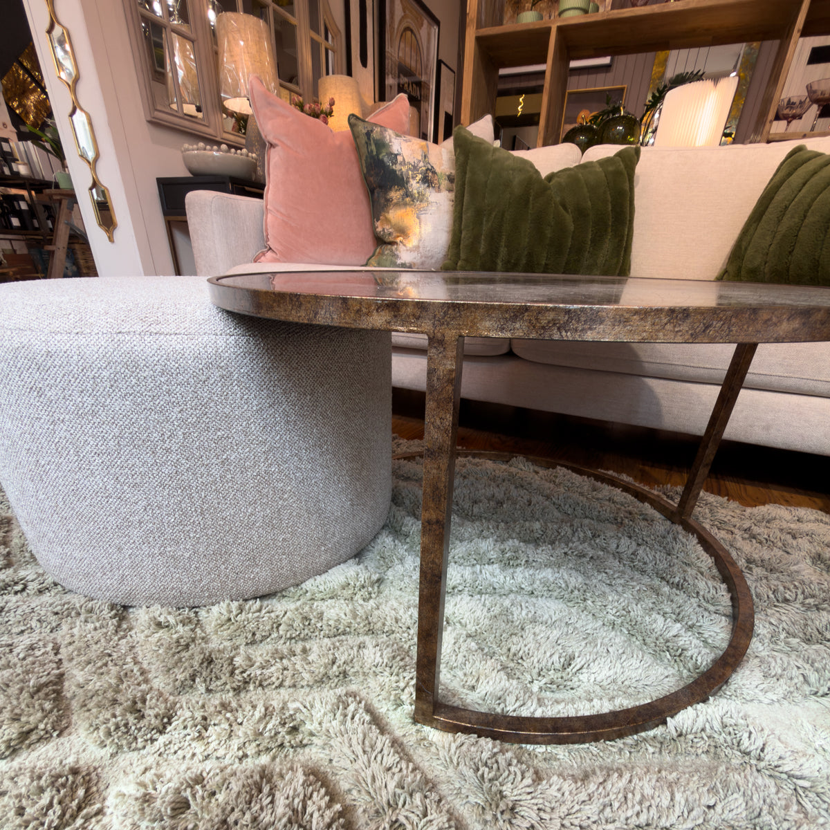 Golden Atlas & Cream Fabric Nesting Coffee Tables