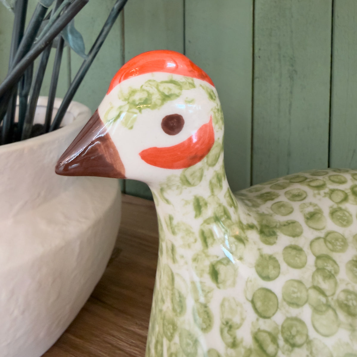 Green Spotted Ceramic Bird - Large