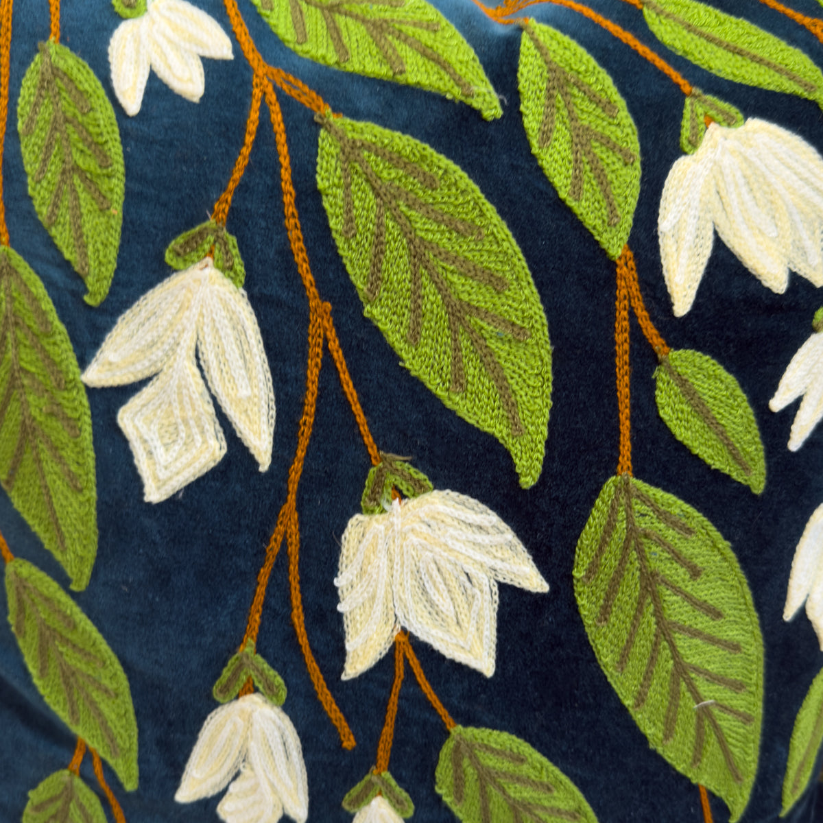 Teal & Cream Floral Vines Cushion - 50x50cm