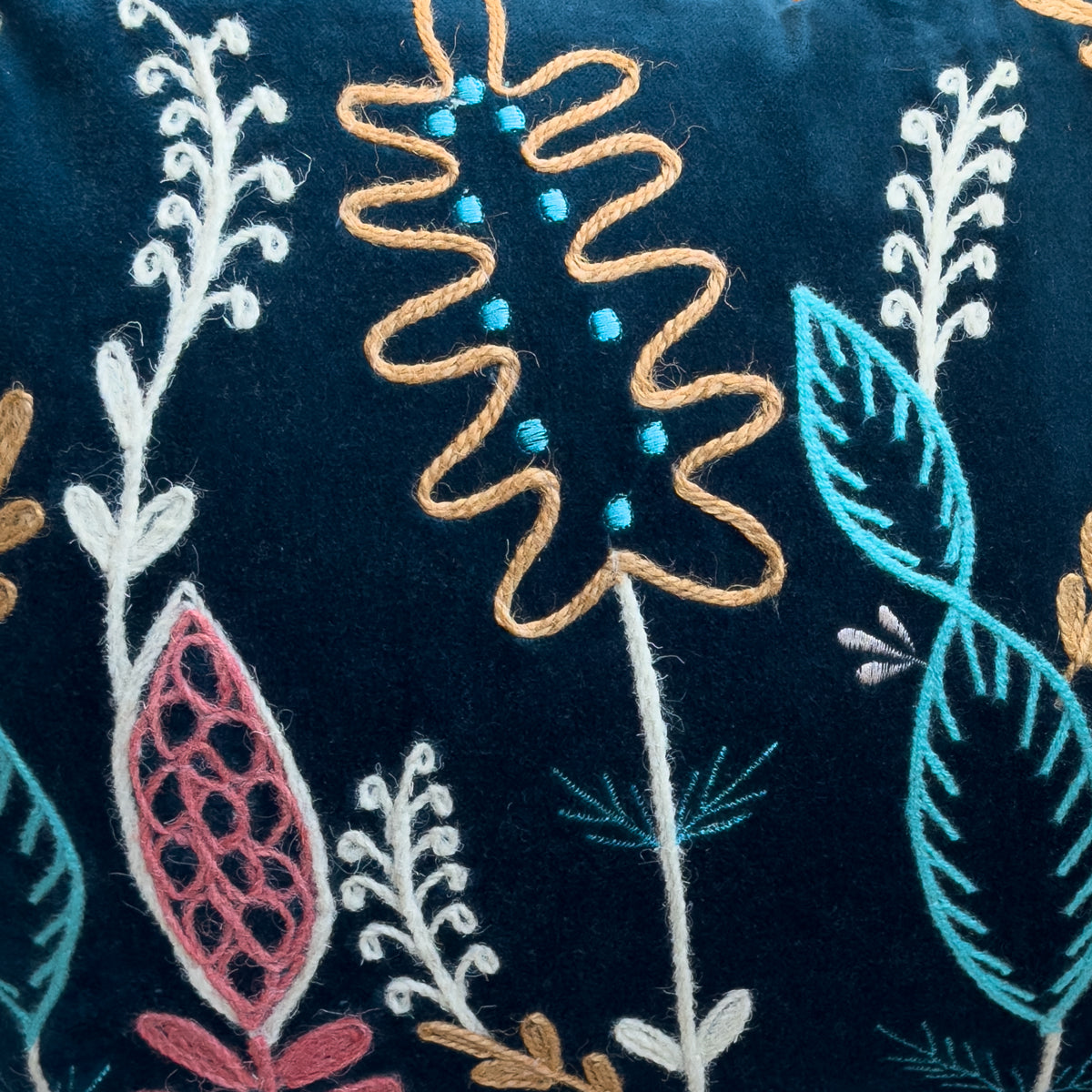 Teal Embroidered Floral Cushion - 40X60cm