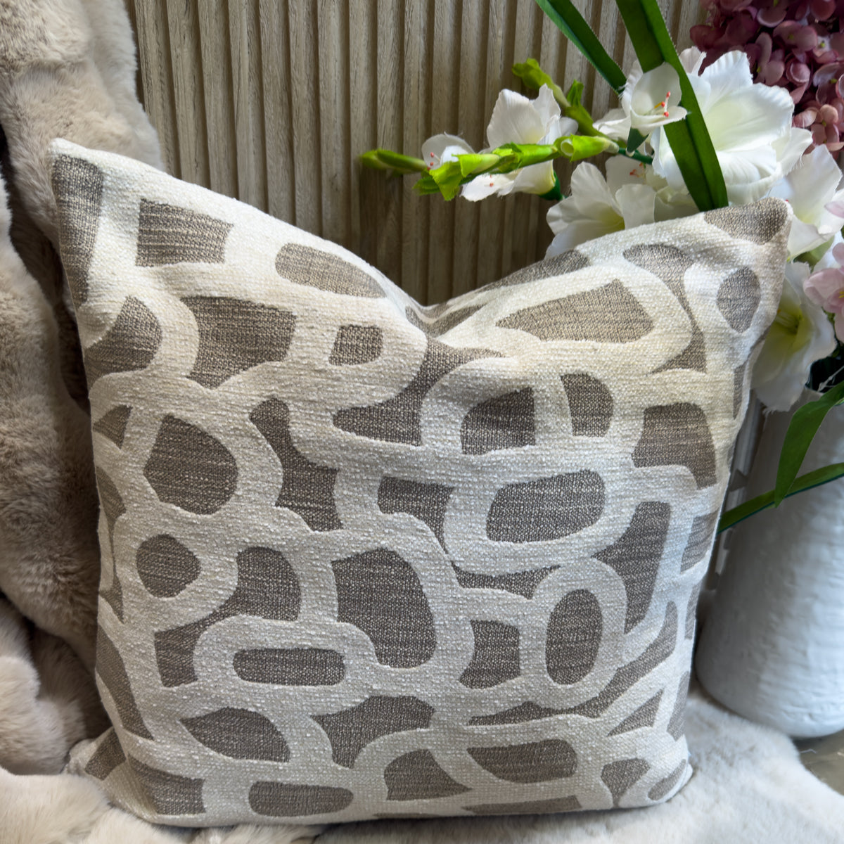 Cream & Neutral Abstract Scribble Cushion -50x50cm