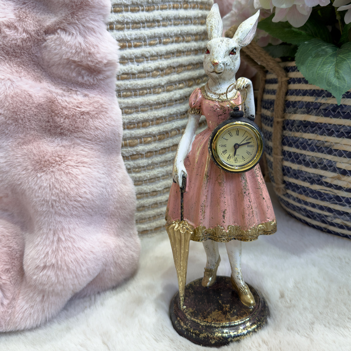 Standing Rabbit In Pink Dress Clock