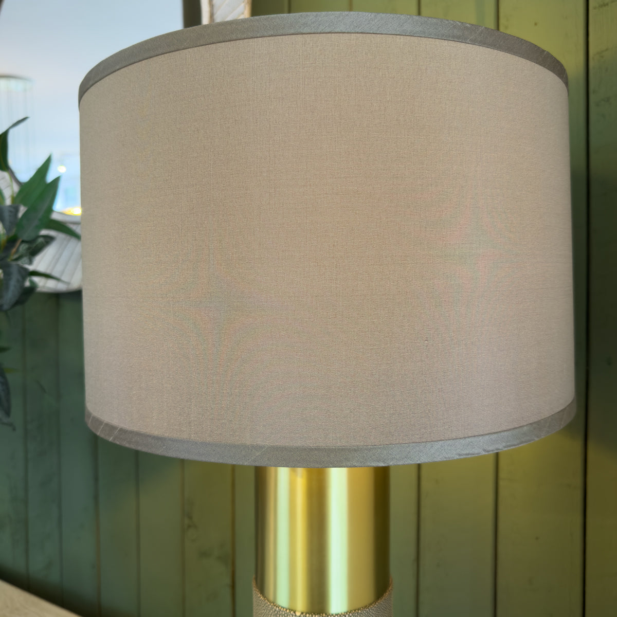 Taupe Shagreen & Brass Cylindrical Lamp