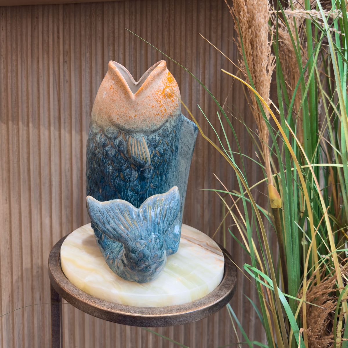 Peach & Blue Ombre Fish Jug Vase