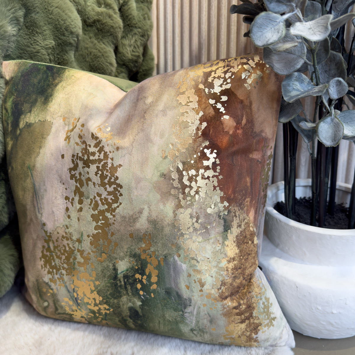 Green, Mustard & Gold Abstract Cushion - 43x43
