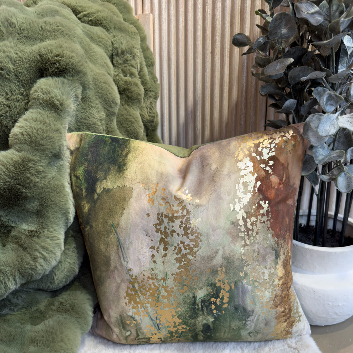 Green, Mustard & Gold Abstract Cushion - 43x43