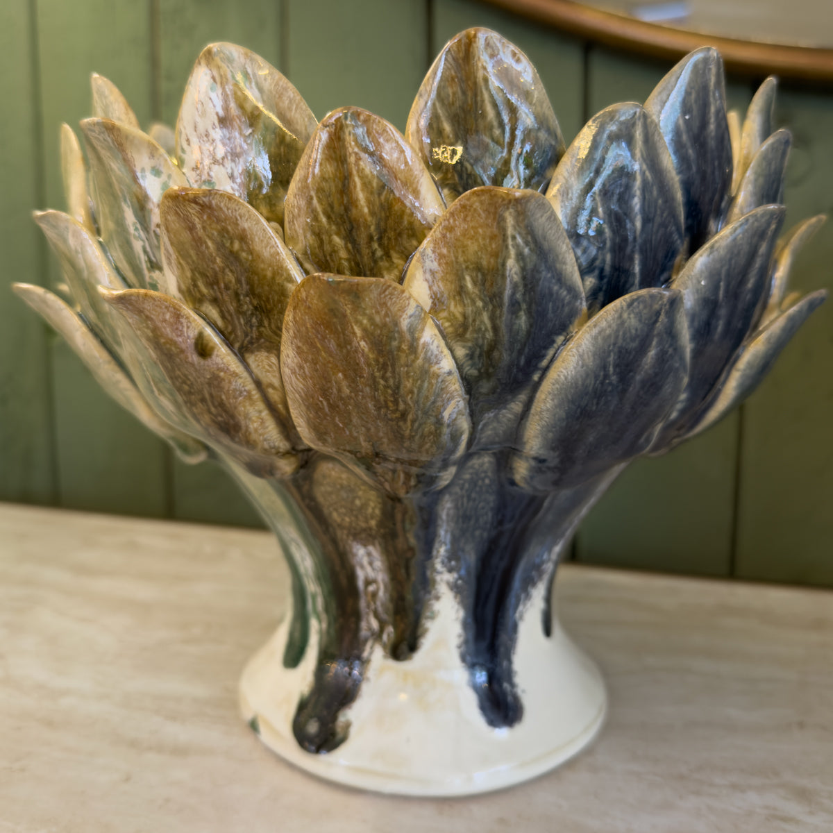 Cream & Multi Glaze Artichoke Bowl - Large