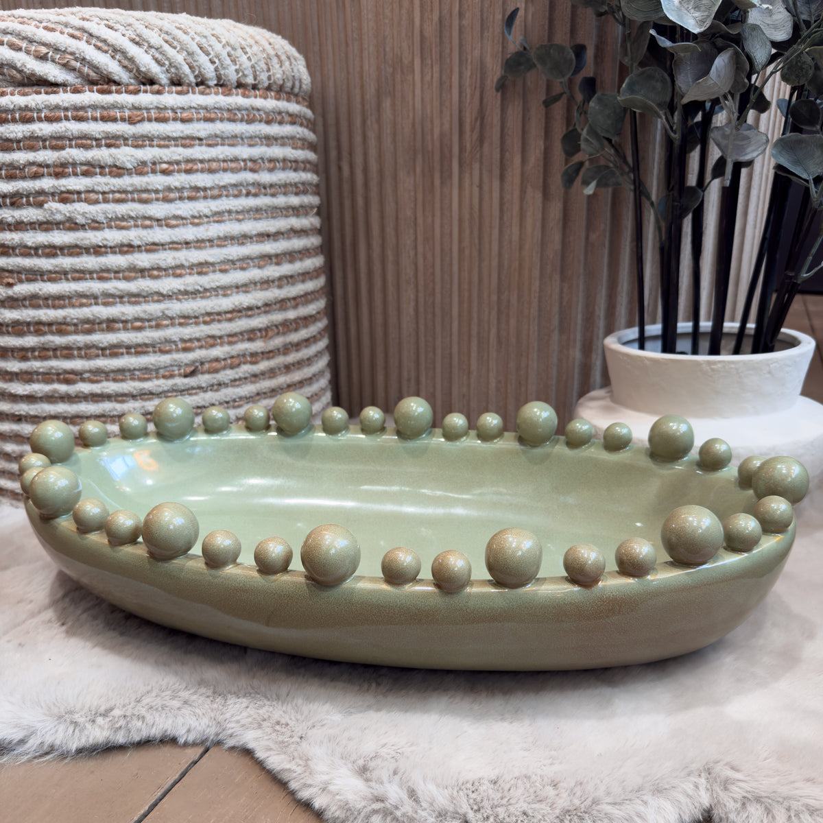 Sage Green Oval Bobble Bowl