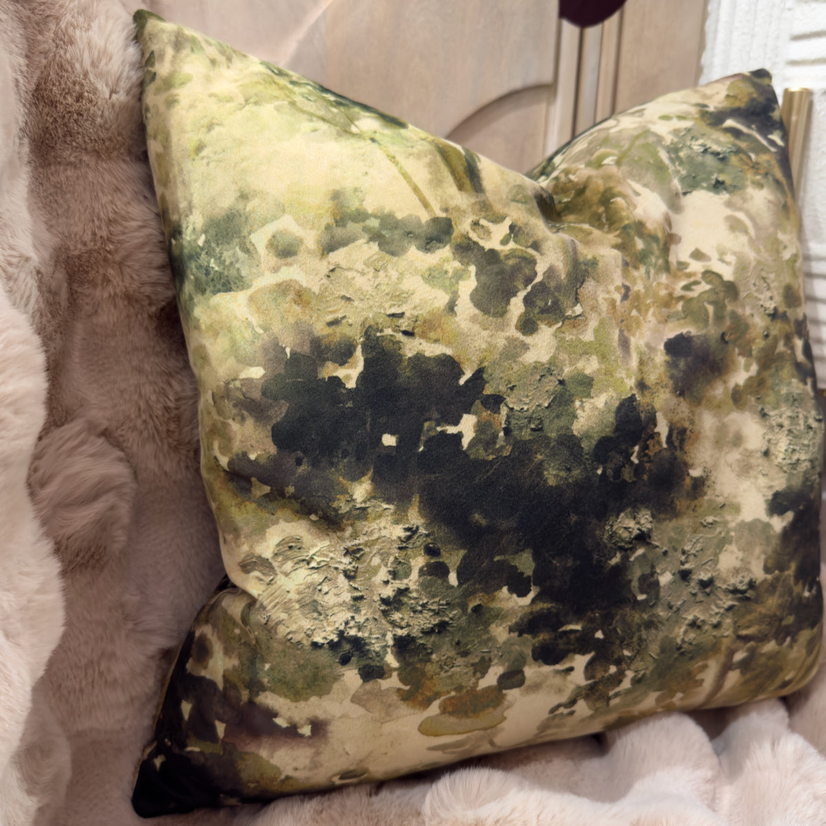 Moss Green Painted Woodland Cushion - 43x43cm
