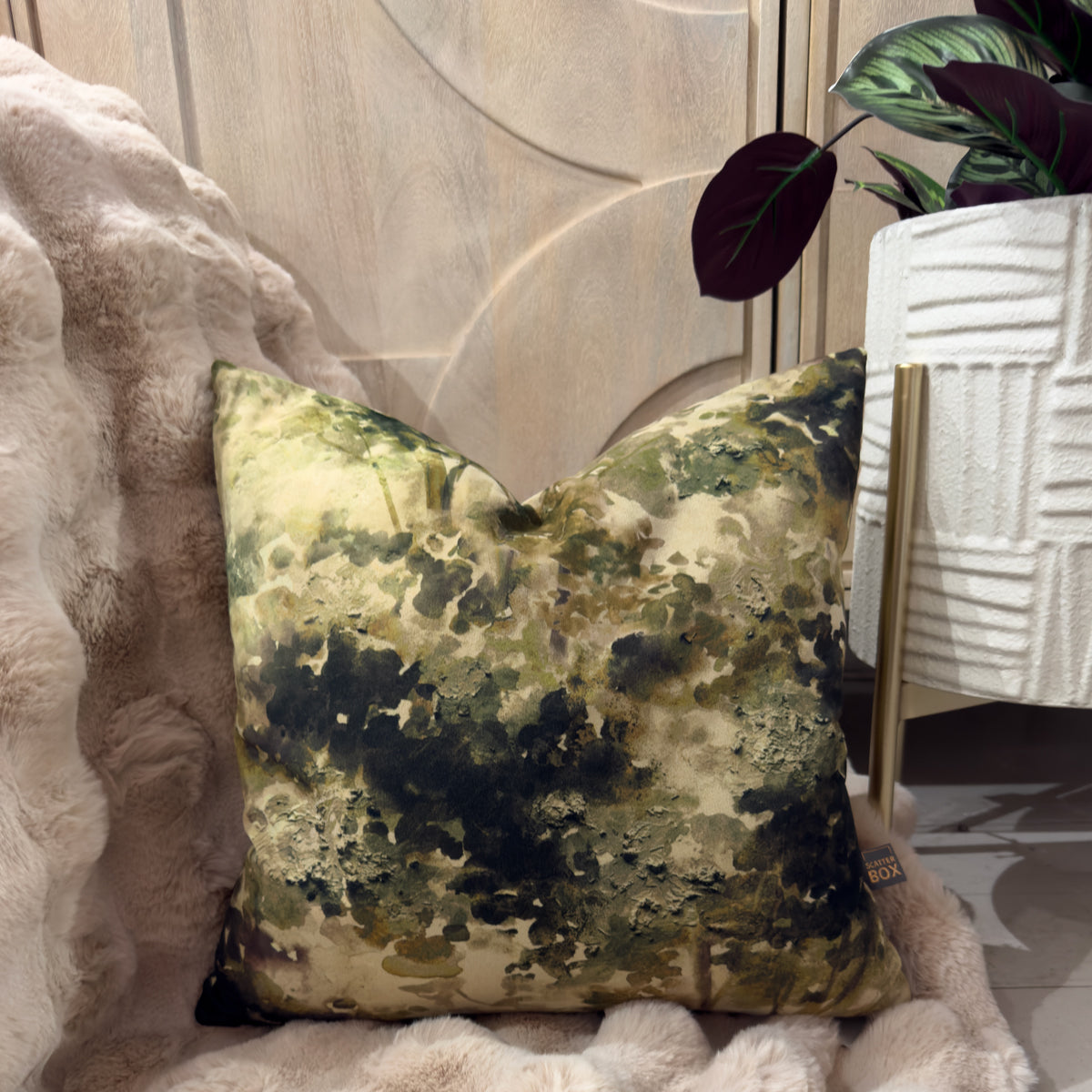 Moss Green Painted Woodland Cushion - 43x43cm