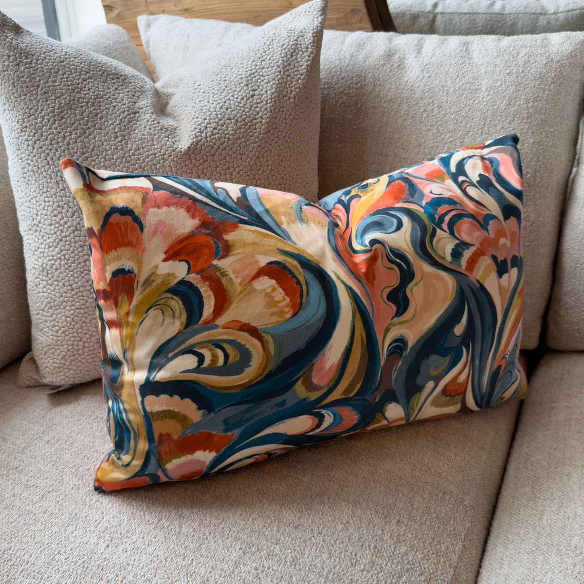 Multicoloured Abstract Floral & Swirls Cushion - 40x60cm