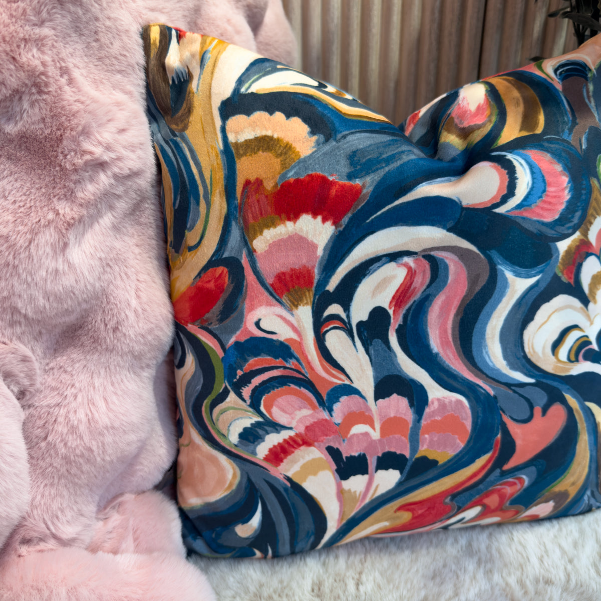 Multicoloured Abstract Floral & Swirls Cushion- 43x43cm
