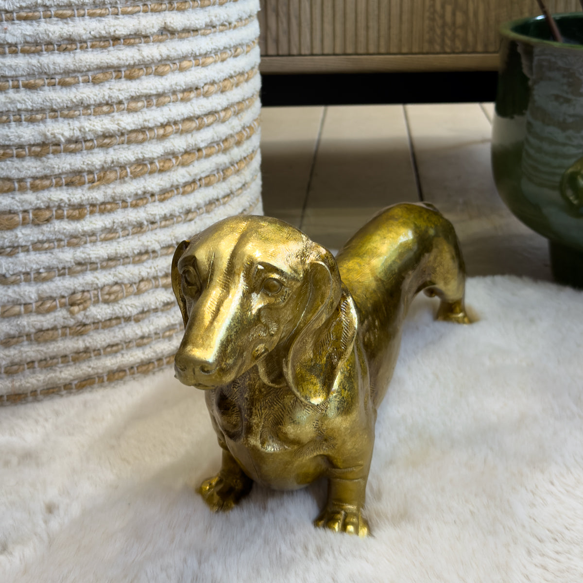Gold Sausage Dog Sculpture