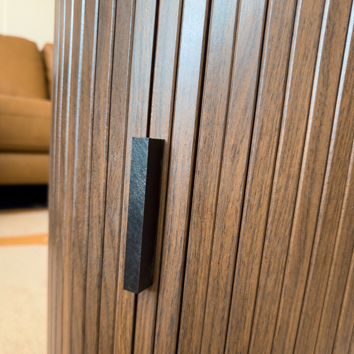 Pine Wood Slatted Cylindrical Side Table