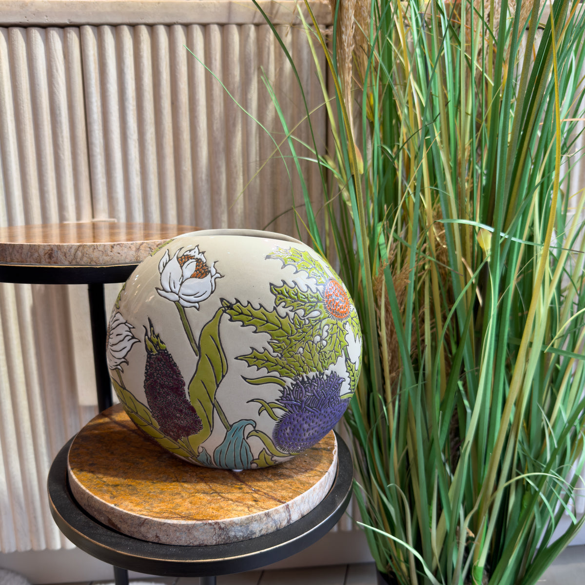 Cream Multicoloured Thistle Vase - Small