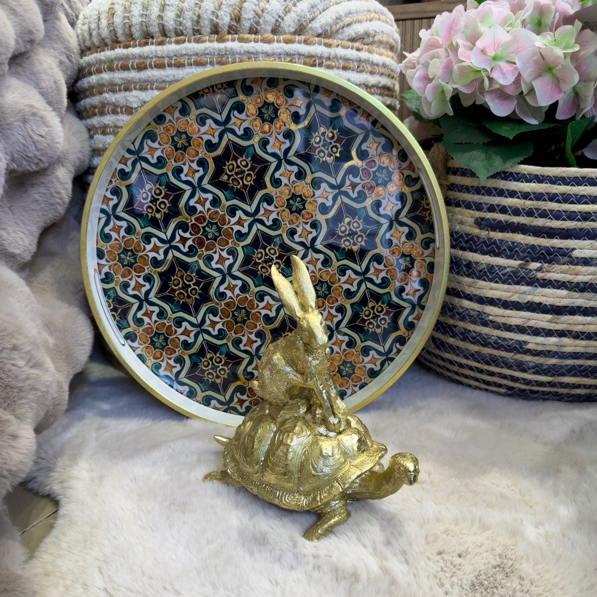 Golden Tortoise & Hare Ornament