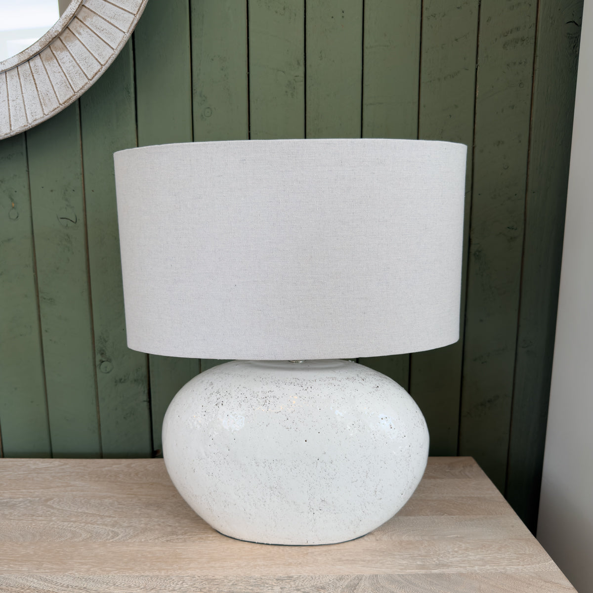 White Distressed Oval Table Lamp