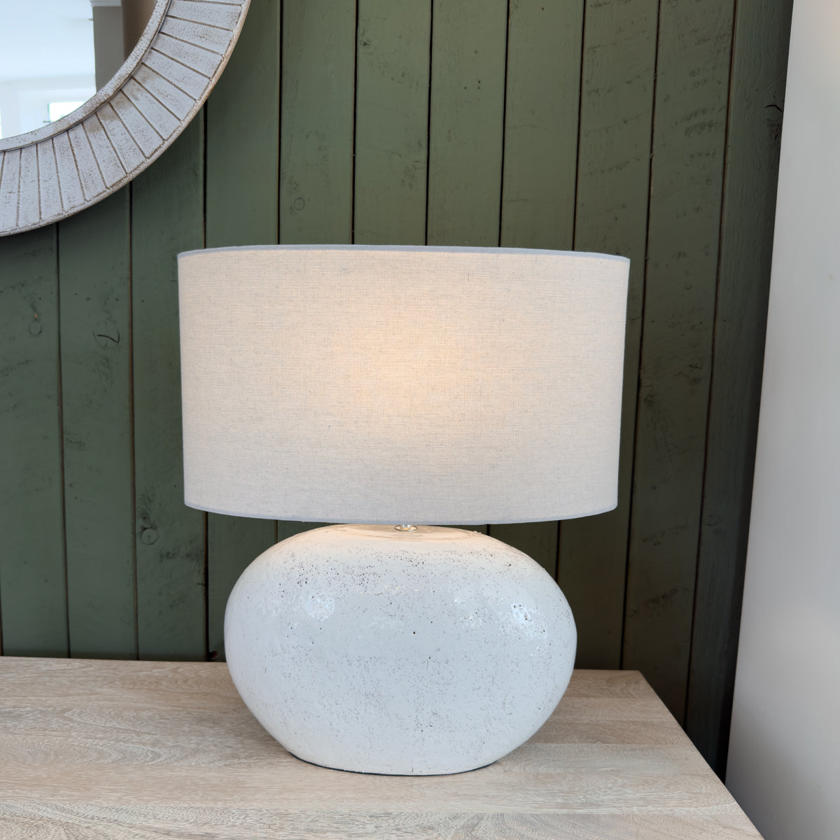White Distressed Oval Table Lamp