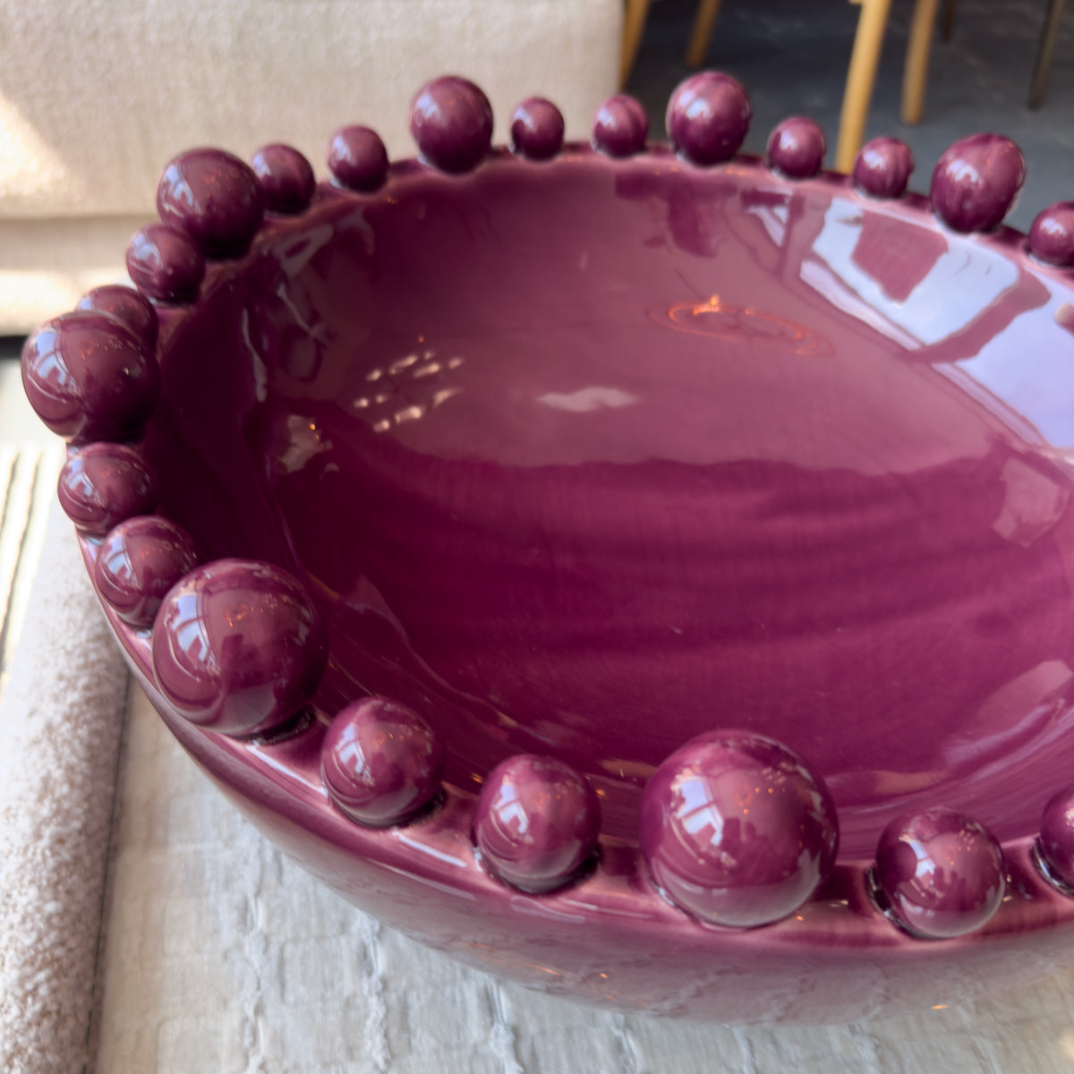 Bowl with Bobble Decoration - Wine Red