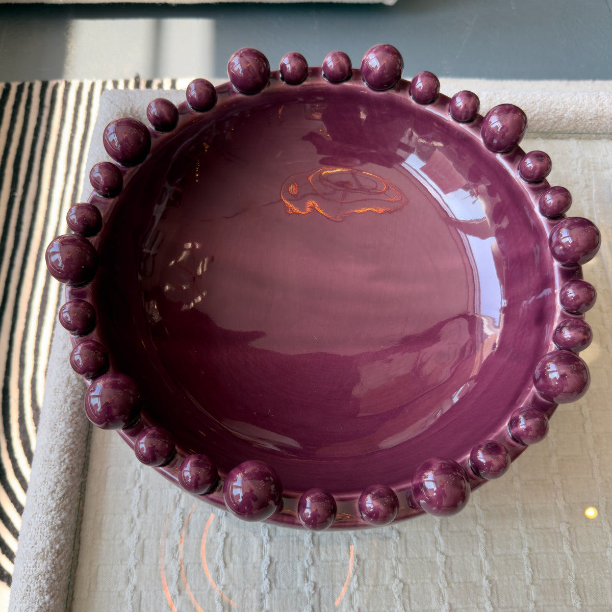 Bowl with Bobble Decoration - Wine Red