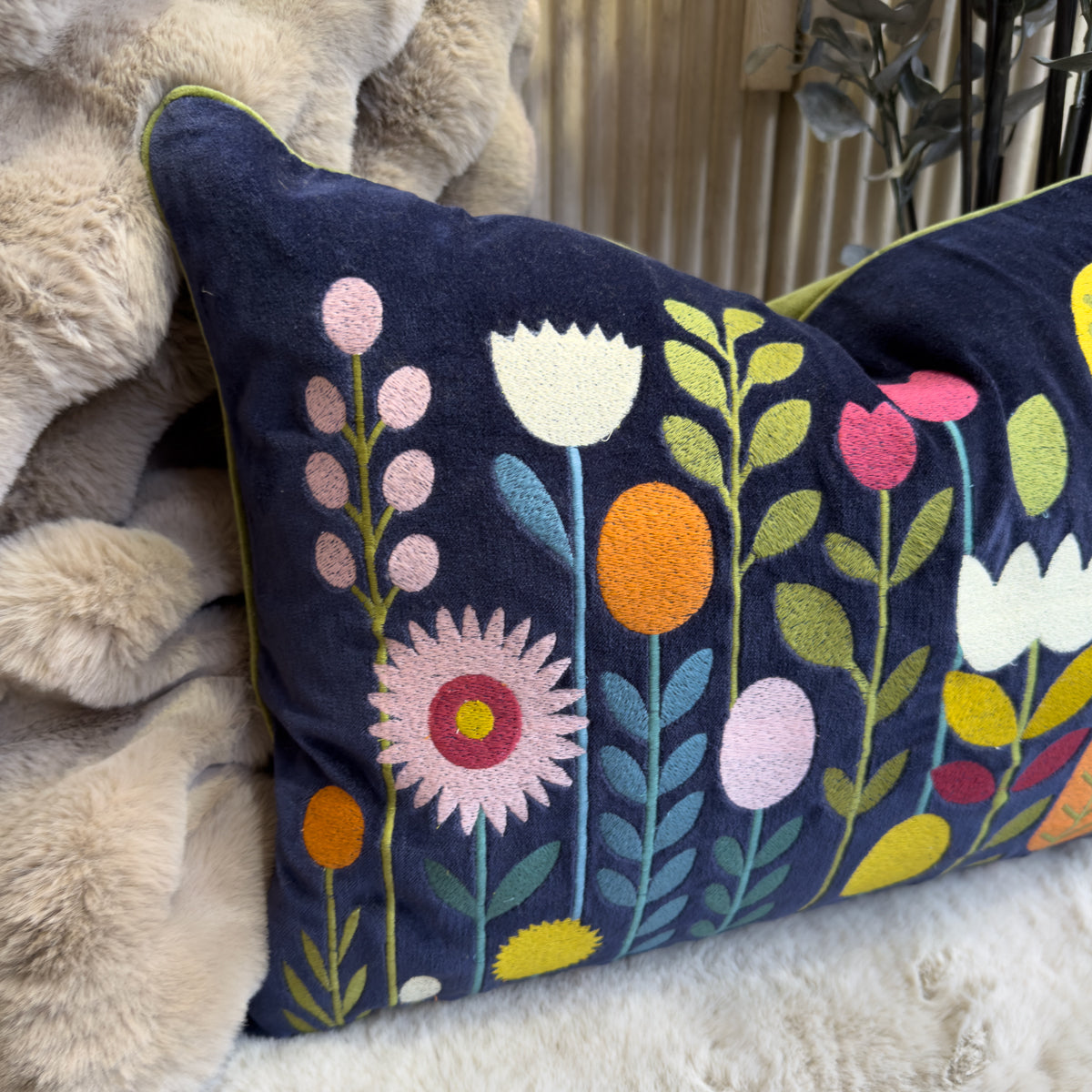 Navy 2D Multicoloured Florals Cushion