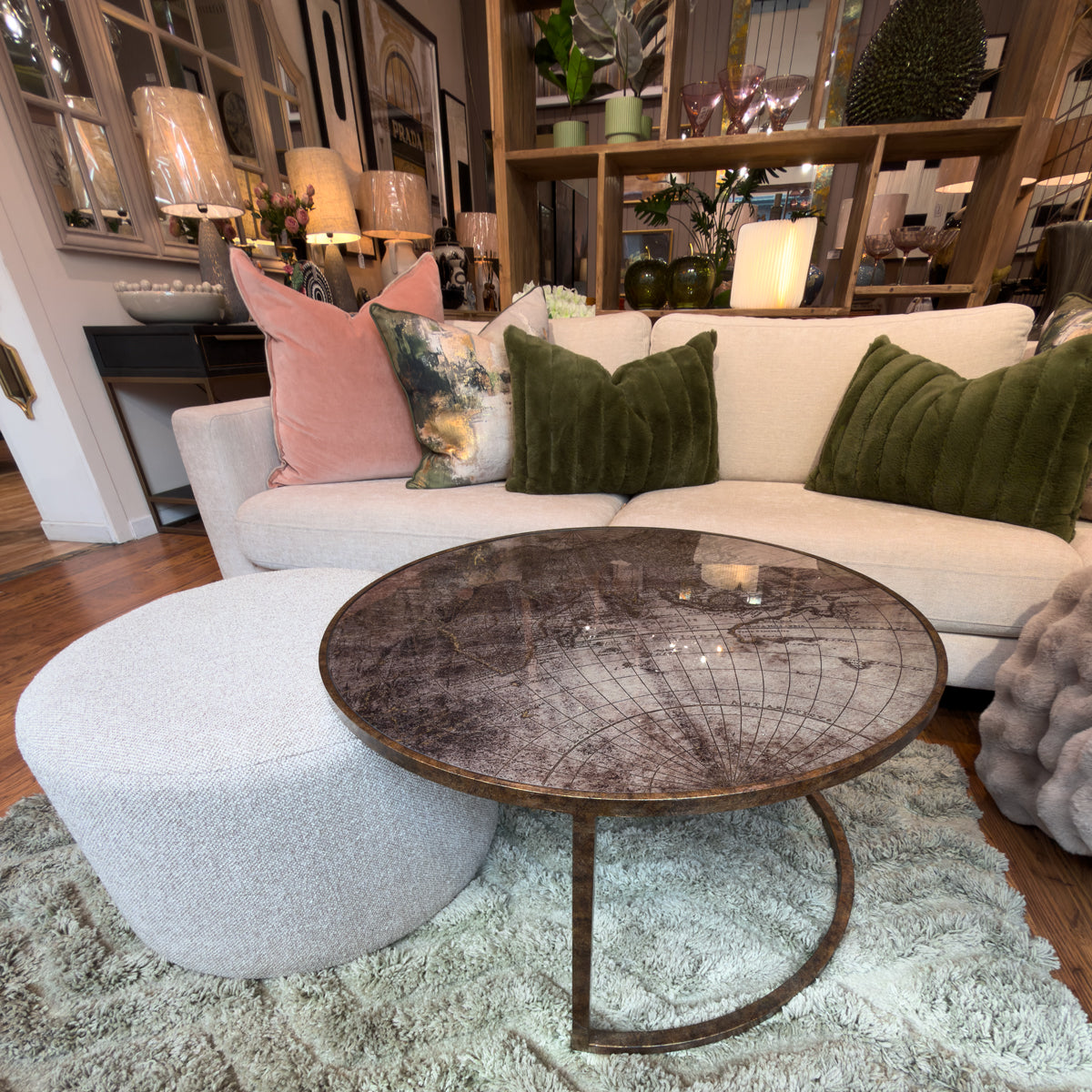 Golden Atlas & Cream Fabric Nesting Coffee Tables