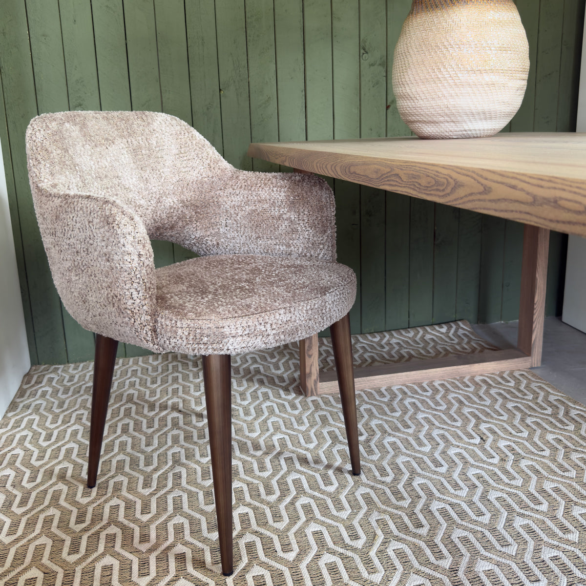 Beige & Bronze Textured Cut Out Dining Chair