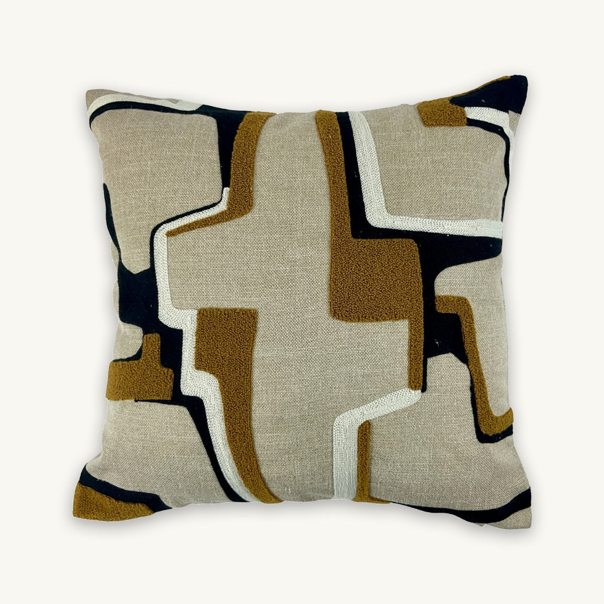Beige, Mustard & Black Abstract Cushion - 43x43cm