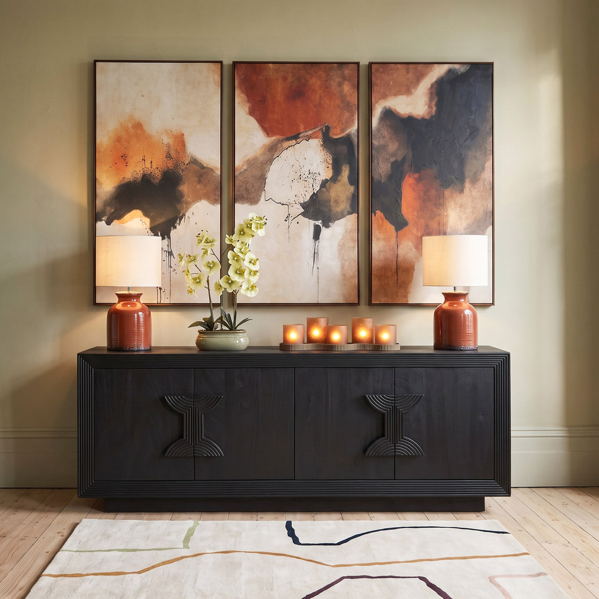 Black Statement Handle 4 Door Sideboard