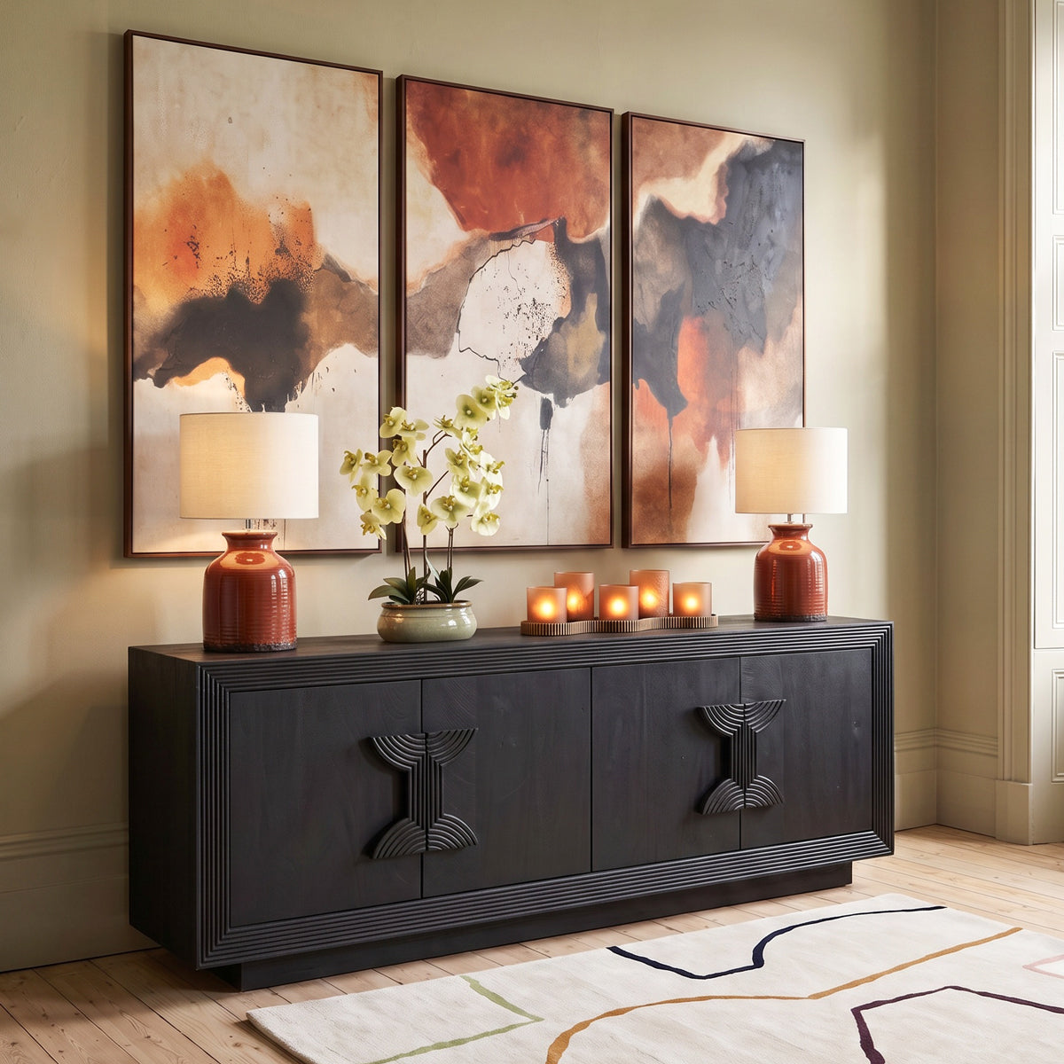 Black Statement Handle 4 Door Sideboard