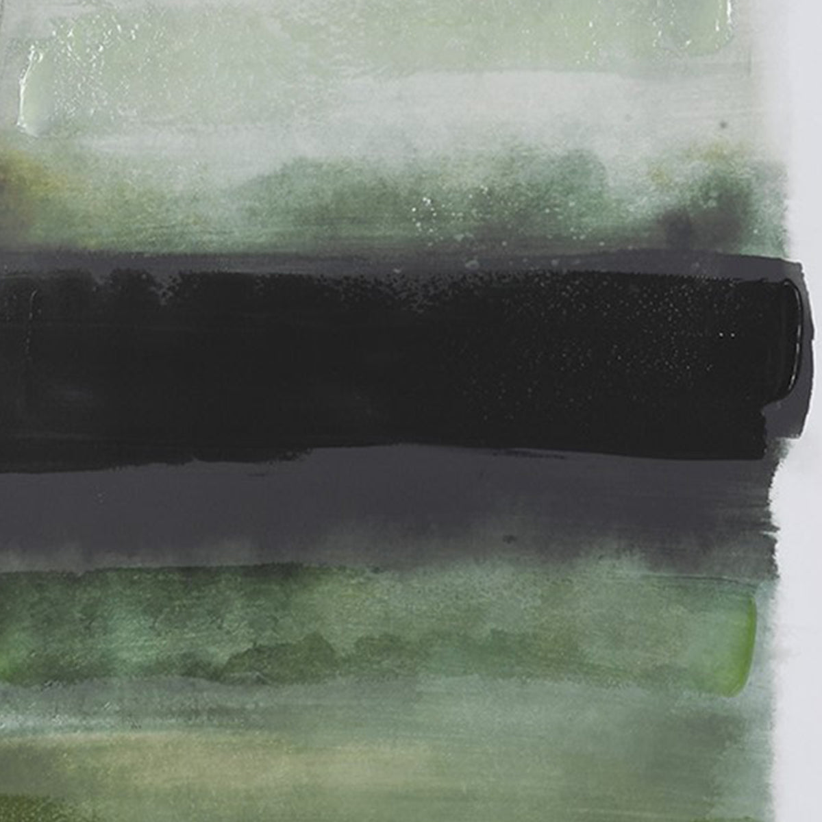 Close-up of an artwork with green and black stripes on a white background