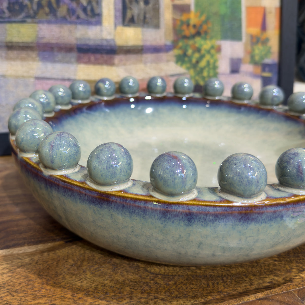 Blue Melange Shiny Glazed Bobble Bowl