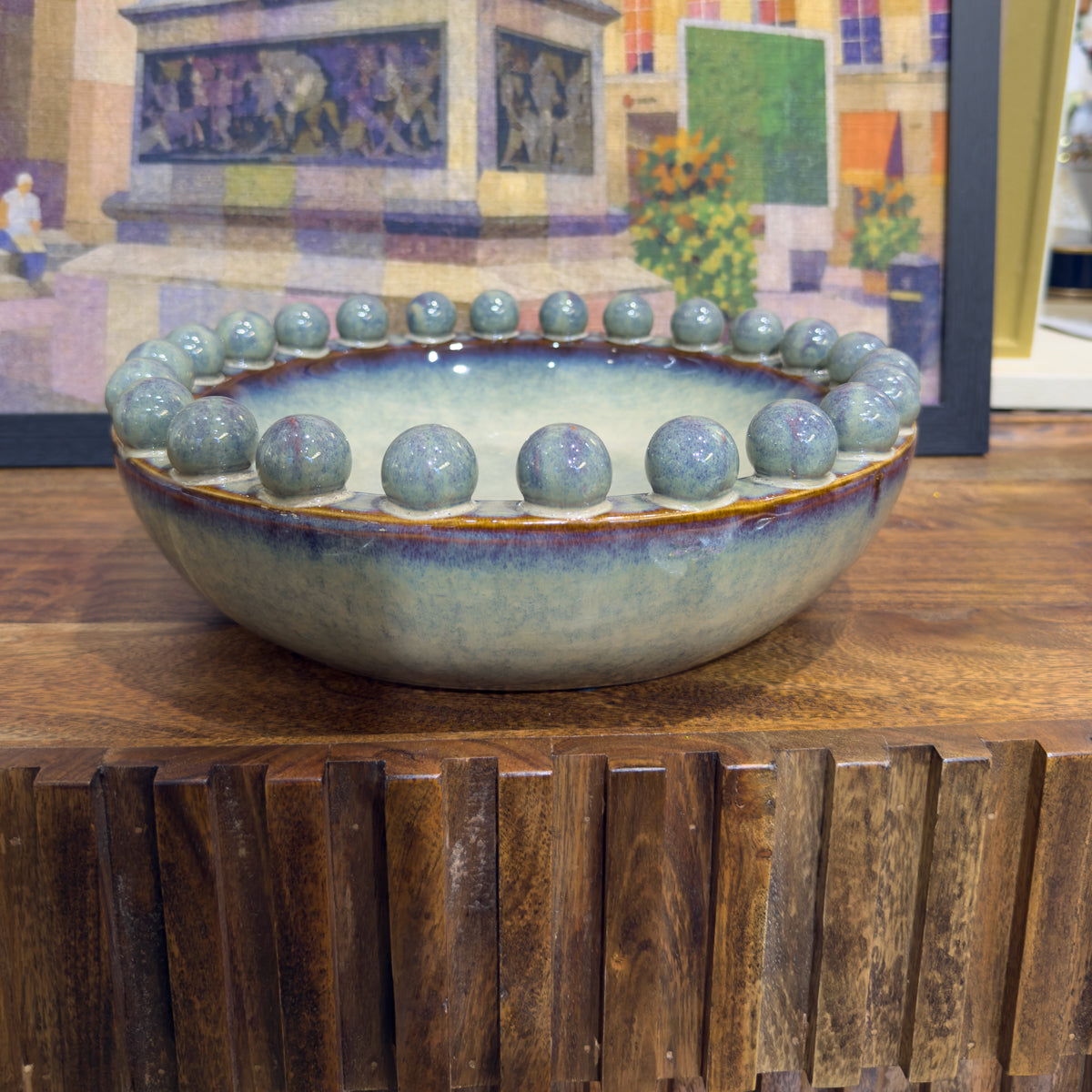 Blue Melange Shiny Glazed Bobble Bowl